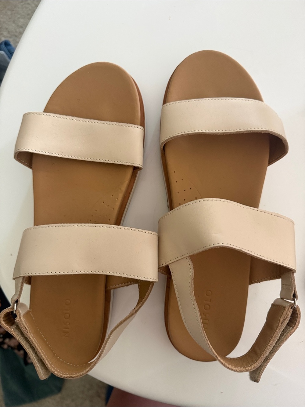 Neutral Cream Leather Slide Sandals by Nisolo, size 10